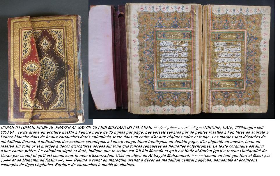 Coran ottoman signe al shaykh al sayyid ali bin mustafa islam zadeh turquie date 1280 hegire 1863 64