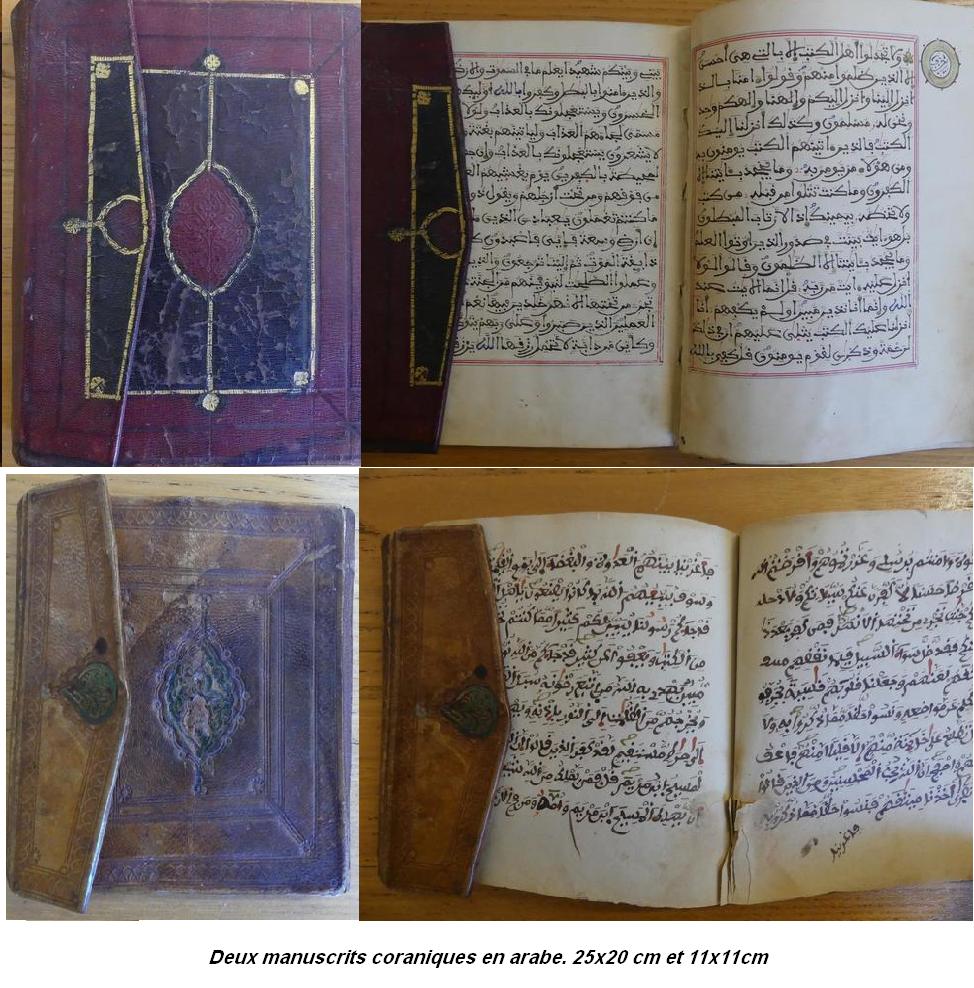 Deux manuscrits coraniques en arabe 25x20 cm et 11x11cm